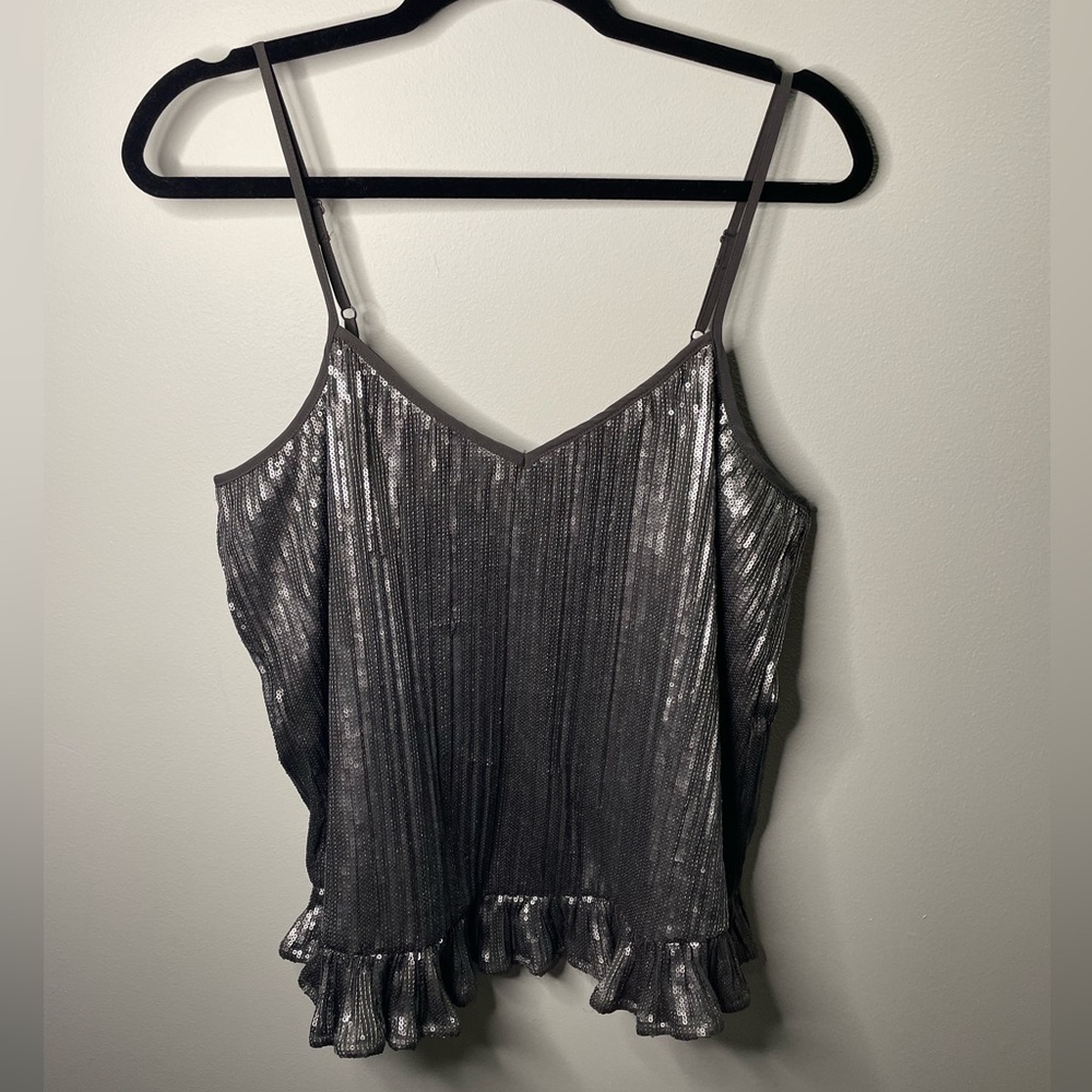 NWT By Anthropologie Amelie Gray Sequin Metallic Tank Top Blouse New Years